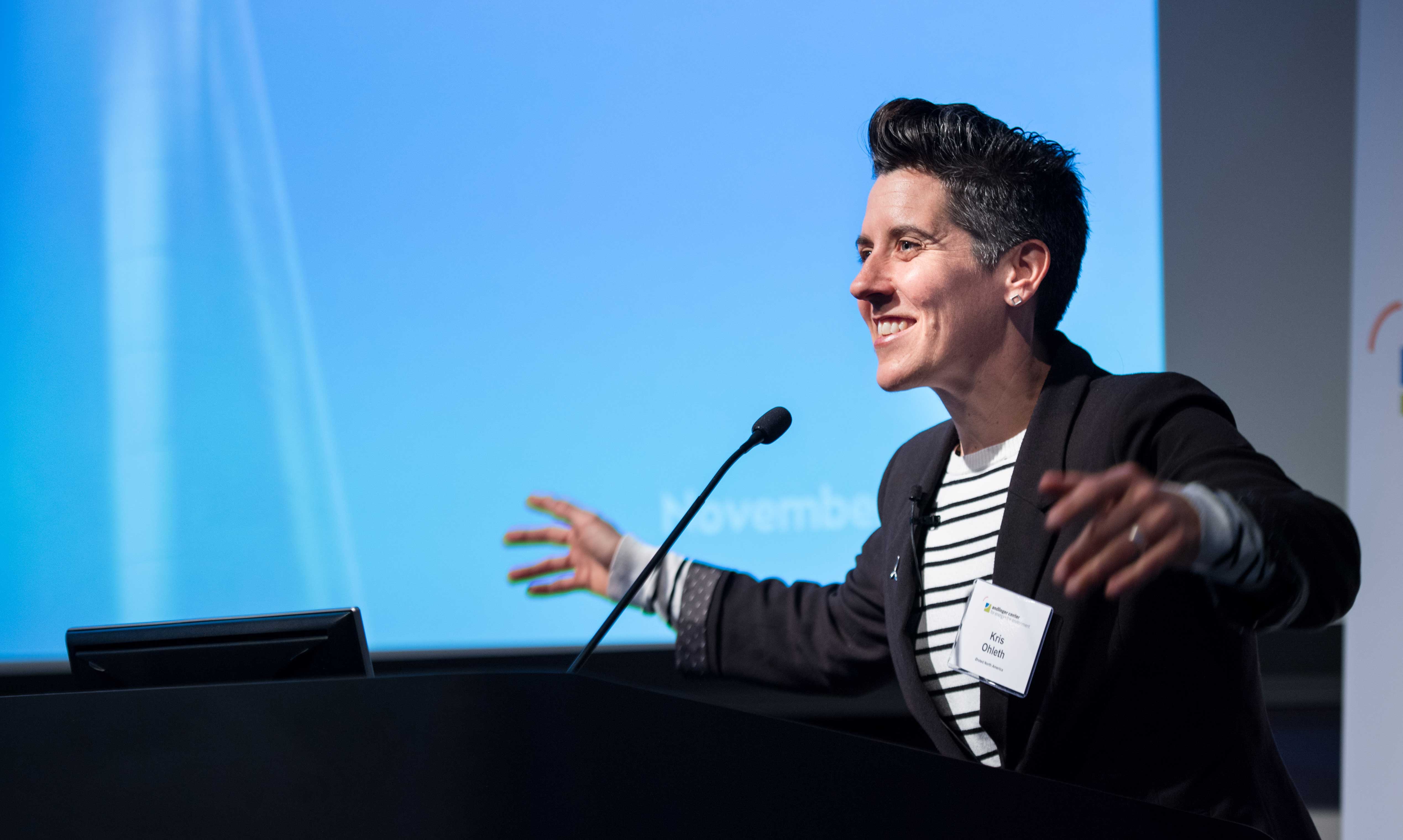 Kris Ohleth, senior manager at √òrsted, speaking on offshore wind development in New Jersey at the Andlinger Center for Energy and the Environment's Annual Meeting on November 9. Photo by Sameer A. Khan/Fotobuddy speaker at andlinger annual meeting